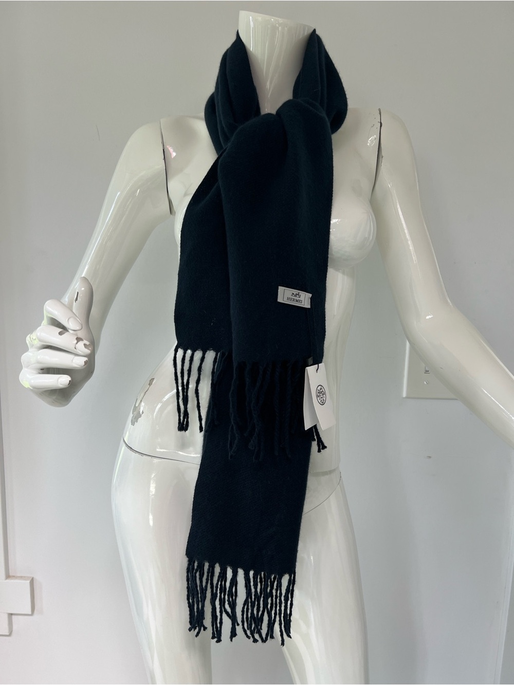 Hermes Black Fringe Wool Wrap Replica 16”x65”